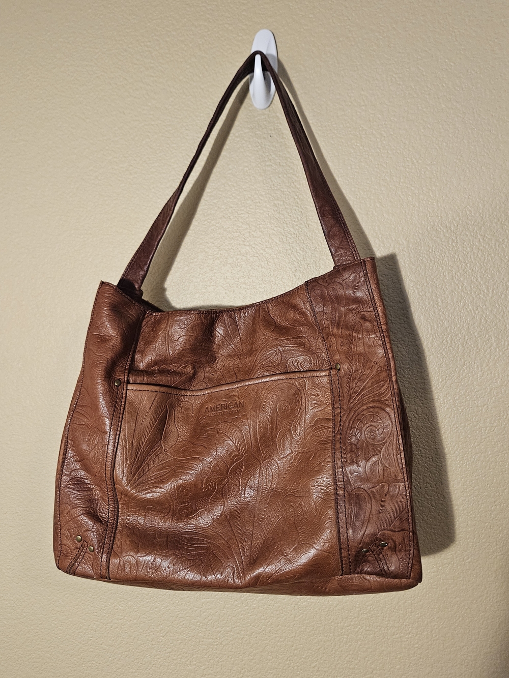 Brown Embossed Leather Shoulder Bag, Brandy Tooled Bag
